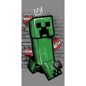 Zeleno-sivá bavlnená detská osuška 70x140 cm Minecraft "Metro Art Creeper" – Jerry Fabrics vyobraziť
