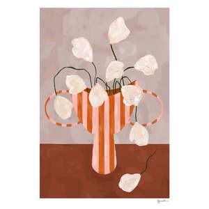 Plagát 50x70 cm White Flowers in Striped Vase – Frankie Penwill – The Poster Club vyobraziť