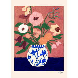 Plagát 30x40 cm Flowers on Blue Table – Carla Llanos – The Poster Club vyobraziť
