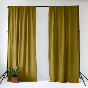 Okrovožltý/zelený ľanový záves 140x250 cm Moss Green – Linen Tales vyobraziť
