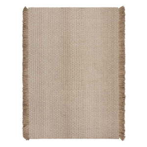 Béžový ručne tkaný koberec s prímesou vlny 200x290 cm Rene Fringed Ribbed – Flair Rugs vyobraziť