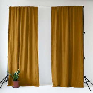 Okrovožltý/hnedý ľanový záves 140x200 cm Bronze – Linen Tales vyobraziť