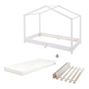Biela domčeková detská posteľ z masívneho dreva s matracom/s roštom 70x140 cm – Roba vyobraziť
