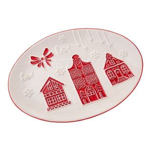 Biely servírovací keramický tanier s vianočným motívom Christmas cottage – Dakls vyobraziť