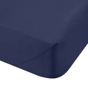 Tmavomodrá napínacia plachta z bavlneného perkálu 90x190 cm Cotton Percale – Bianca vyobraziť