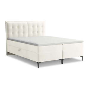 Krémovobiela boxspring posteľ s úložným priestorom 160x200 cm Mikana – Makamii vyobraziť