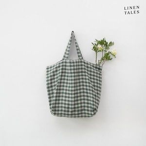 Ľanová nákupná taška Forest Green Gingham – Linen Tales vyobraziť