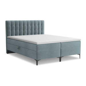 Svetlomodrá boxspring posteľ s úložným priestorom 180x200 cm Puhala – Makamii vyobraziť