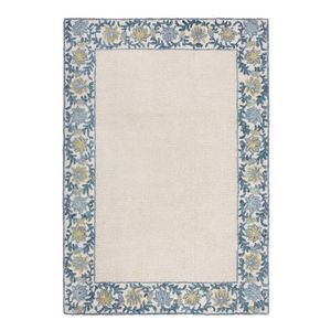 Modrý/slonovinový ručne tkaný koberec s prímesou vlny 160x230 cm Myla Floral Frame – Flair Rugs vyobraziť