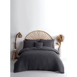 Antracitové obliečky na jednolôžko z bavlny Renforcé 140x200 cm Waffle Striped – Mila Home Luxury vyobraziť