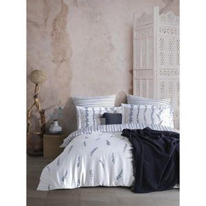 Biele/modré obliečky na jednolôžko z bavlneného saténu 140x200 cm Marseille Floral – Mila Home Luxury vyobraziť