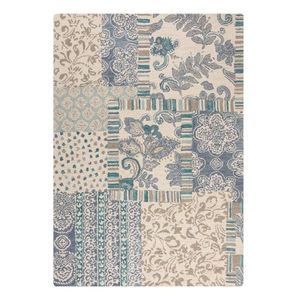 Modrý/béžový ručne tkaný vlnený koberec 200x290 cm Eloise Patchwork – Flair Rugs vyobraziť