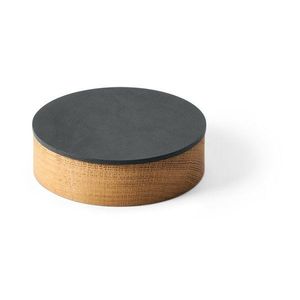 Antracitový/v prírodnej farbe drevený/z eko kože úložný box s vekom/dekoratívny ø 11x3, 5 cm Circle Nupo – LIND DNA vyobraziť