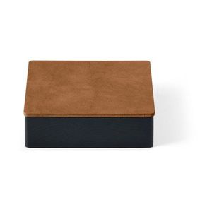 Čierny/v prírodnej farbe drevený/z eko kože úložný box s vekom/dekoratívny 11x11x3, 5 cm Square Nupo – LIND DNA vyobraziť