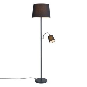 Klasická stojaca lampa čierna s čiernym tienidlom a lampou na čítanie - Retro vyobraziť