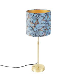 Stolná lampa zlatá/mosadzná s tienidlom z zamatu s motívom motýľov 25 cm - Parte vyobraziť