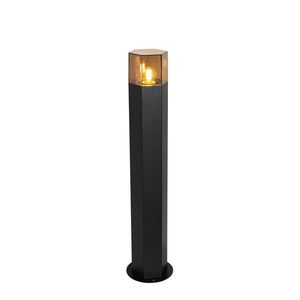 Stojaca vonkajšia lampa čierna s dymovým tienidlom šesťuholníkovým 70 cm - Denmark vyobraziť