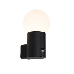 Vonkajšia nástenná lampa čierna s opálovým sklom s pohybovým senzorom - Huma vyobraziť