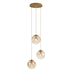 Art Deco závesná lampa mosadzná s jantárovým sklom 3-svetlá - Douglass vyobraziť