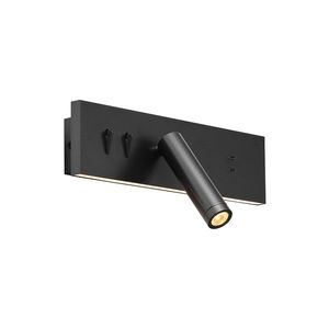 Moderné nástenné svietidlo čierne nastaviteľné s USB-C vrátane LED - Modric vyobraziť