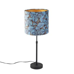 Stolná lampa čierna s tienidlom z zamatu s motívom motýľov so zlatom 25 cm - Parte vyobraziť