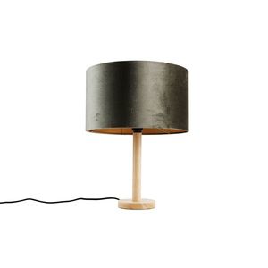 Stolná lampa drevená so zamatovým tienidlom zelená 35cm - Mels vyobraziť