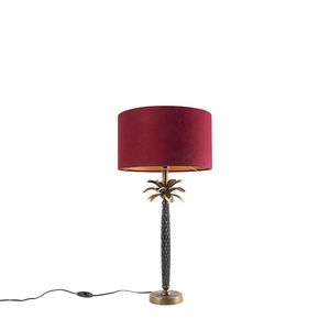 Art Deco stolná lampa bronzová s červeným zamatovým tienidlom 35 cm - Areka vyobraziť