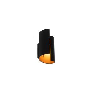 Moderná nástenná lampa čierna so zlatým vnútrom - Faldo vyobraziť