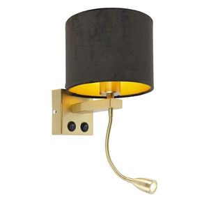 Moderná nástenná lampa mosadz s tienidlom čierny zamat - Brescia vyobraziť
