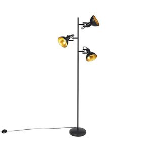 Priemyselná stojaca lampa čierna so zlatom 3-svetlo - Tommy vyobraziť