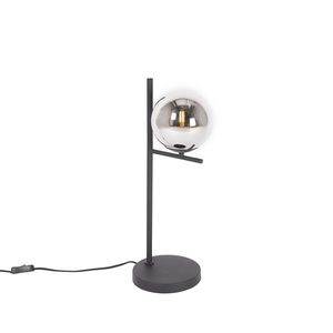 Art Deco stolná lampa čierna a dymové sklo - Flore vyobraziť