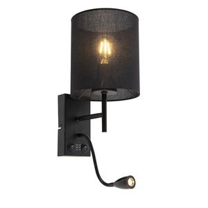 Moderná nástenná lampa čierna s bavlneným tienidlom - Stacca vyobraziť