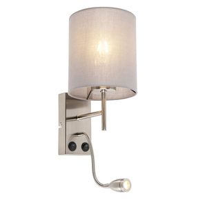 Moderná nástenná lampa oceľ s sivým bavlneným tienidlom - Stacca vyobraziť
