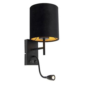 Art Deco nástenná lampa čierna s zamatovým tienidlom - Stacca vyobraziť