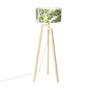 Stojaca lampa trojnožka drevená s tienidlom list - Puros vyobraziť