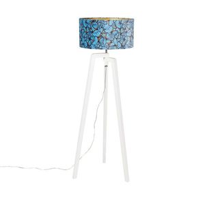 Stojaca lampa trojnožka drevo s motýľmi zamatový tienidlo 50 cm - Puros vyobraziť