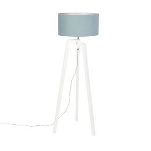 Stojaca lampa trojnožka biela drevená s minerálnym tienidlom 50 cm - Puros vyobraziť