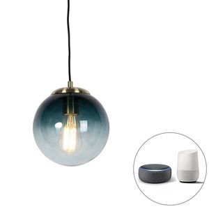 Inteligentné závesné svietidlo mosadz s oceánskym modrým sklom 20 cm vrátane Wifi ST64 - Pallon vyobraziť