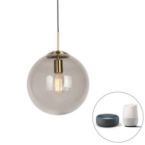 Inteligentné závesné svietidlo mosadzné s dymovým sklom 30 cm vrátane Wifi ST64 - Ball vyobraziť