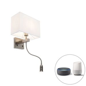 Inteligentná nástenná lampa oceľ s tienidlom krémovo bielej farby vrátane Wifi P45 - Bergamo vyobraziť