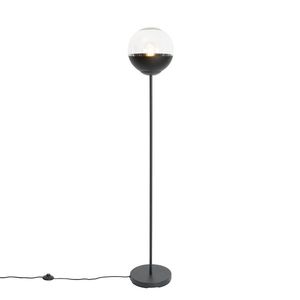 Retro stojaca lampa čierna s čírym sklom - Eclipse vyobraziť
