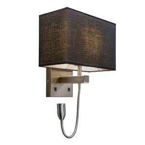 Oceľová nástenná lampa s čiernym tienidlom a čítacím ramenom vrátane LED - Bergamo vyobraziť