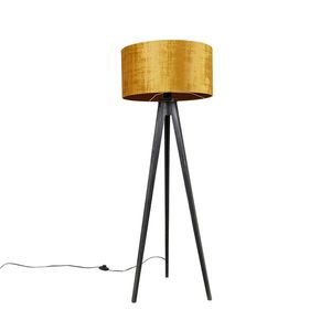Stojaca lampa trojnožka čierna so zlatým tienidlom 50 cm - Tripod Classic vyobraziť