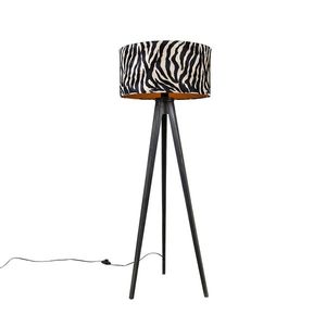 Stojaca lampa trojnožka čierna s tienidlom so vzorom zebry 50 cm - Tripod Classic vyobraziť