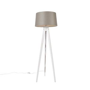 Moderný trojnohý stojan biely s tienidlom z ľanu taupe 45 cm - Tripod Classic vyobraziť