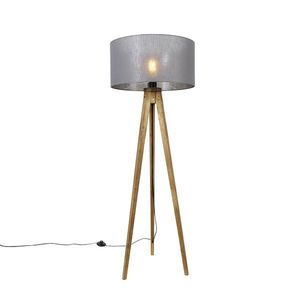 Rustikálny trojnohý stojan vintage drevo s tmavosivým tienidlom 50 cm - Tripod Classic vyobraziť