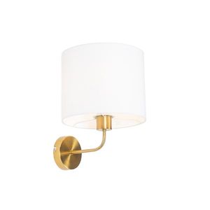 Klasická nástenná lampa zlatá s látkovým tienidlom biela - Cas vyobraziť