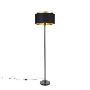 Moderná stojaca lampa čierna s tienidlom čiernym so zlatom - Simplo vyobraziť