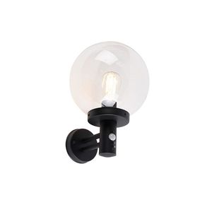 Vonkajšia nástenná lampa čierna s čírym sklom vrátane snímača pohybu - Sfera vyobraziť