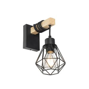 Rustikálna nástenná lampa čierna so drevom - Chon vyobraziť